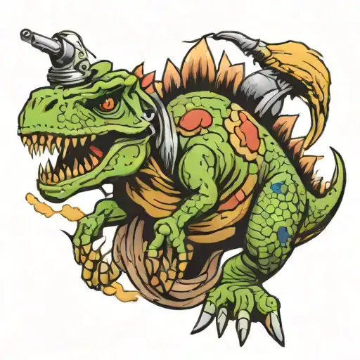 dino with frag grenade tattoo design idea