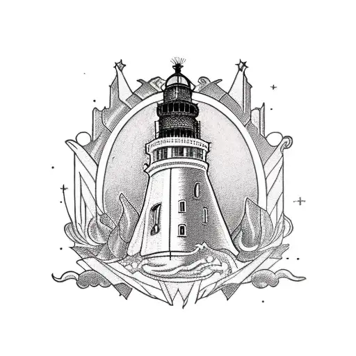 An intricately designed gothic architecture inspired by lighthouses tattoo design idea