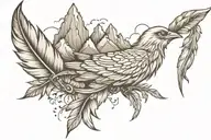 feather turning into birds with mountains  tattoo design idea