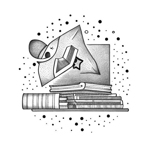 A library with shelves filled with books and a shooting star passing by tattoo design idea