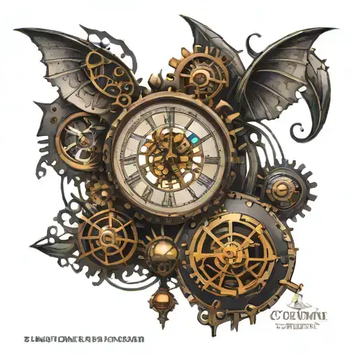 new moon phase steampunk clock  tattoo design idea