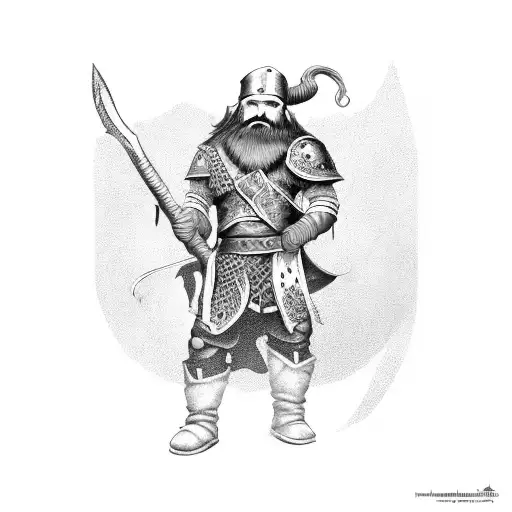 bearded fantasy dwarf warrior holding an axe tattoo design idea
