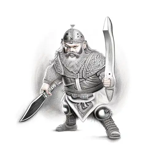 bearded dwarf warrior holding an axe tattoo design idea