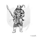 bearded fantasy dwarf warrior holding an axe tattoo design idea