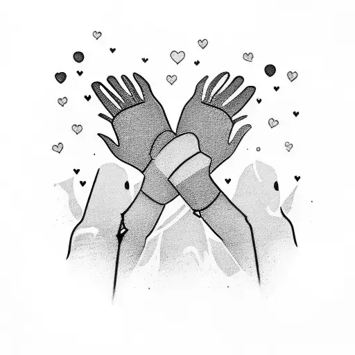 A black-grey tattoo of two best friends holding hands, with ice skates hanging from their wrists as a symbol of your ice dates tattoo design idea