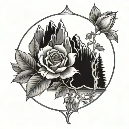 roses tulips lilac Aspen tree mountain peak tattoo design idea