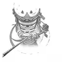 Samurai walking down brick path with cherry blossoms tattoo design idea