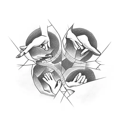 A dotwork tattoo of Enfants holding hands in a circle with the letter 'RT' in the center tattoo design idea