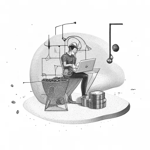 A data engineer coding while surrounded by coffee beans tattoo design idea