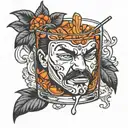 Negroni with drama mask ice cube tattoo design idea