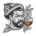 Negroni with drama mask ice cube tattoo design idea