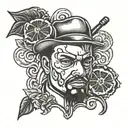 Negroni with drama mask ice cube tattoo design idea