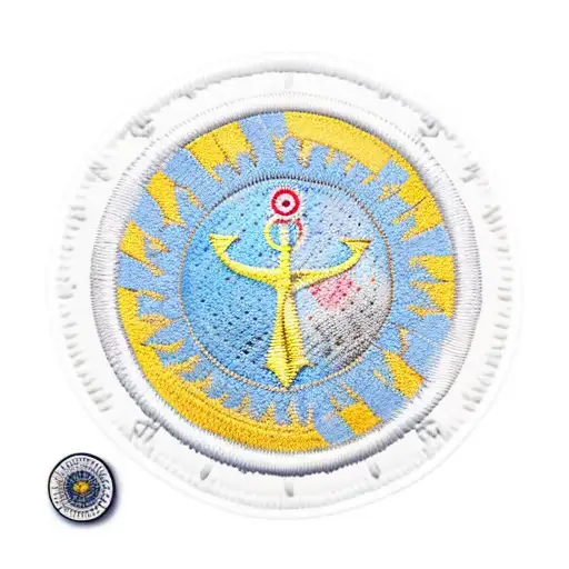 circular patch with argentinian colors on the back including yellow of the sun and a silver anchor on the front tattoo design idea