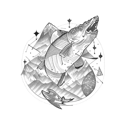 A pisces constellation made up of hiking trails and mountain peaks tattoo design idea