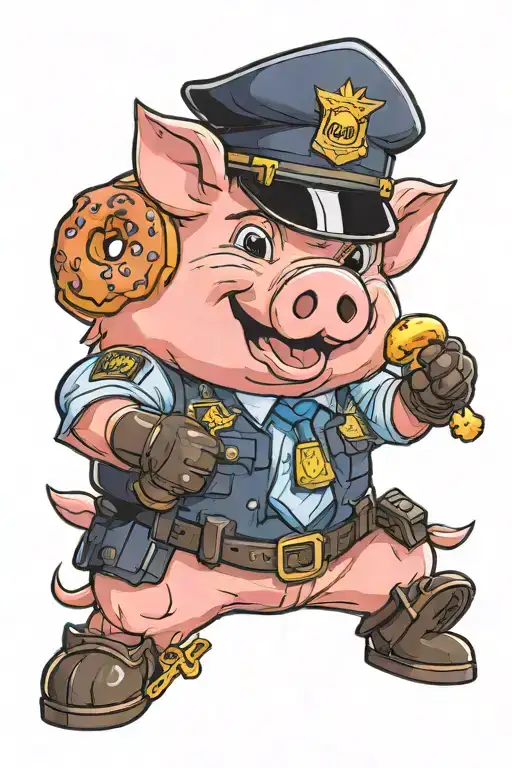 Pig wearing a police uniform eating a donut tattoo design idea