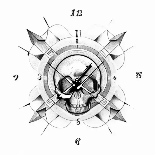 clock compass map anchor skull tattoo design idea