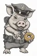 Pig wearing a police uniform eating a donut tattoo design idea