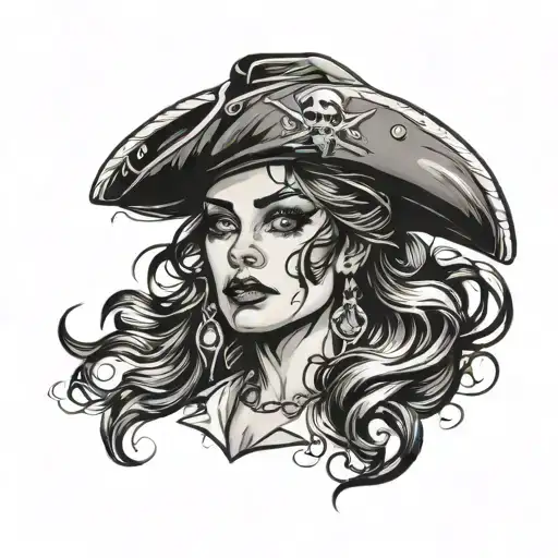 pirate woman face tattoo design idea