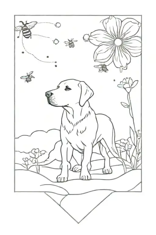 labrador, honey bee, heavens, space, flowers, beach tattoo design idea
