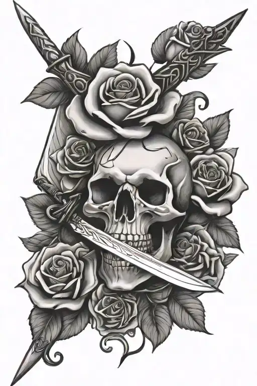 skull, sword and a rose tattoo design idea