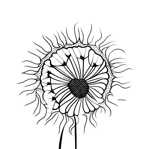 Create a tattoo featuring a dandelion and clover intertwined in a minimalist and elegant design tattoo design idea