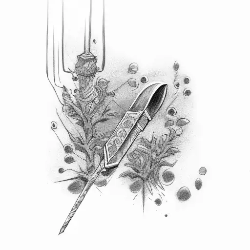 harry potter wand as stem for marigold in black and white tattoo design idea