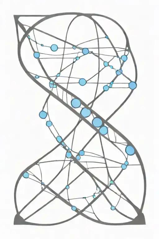 dna double helix that is black with a blue heart 2D  tattoo design idea