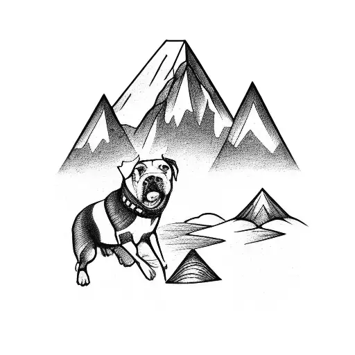 mountains with a dog. 2 inch strip tattoo design idea