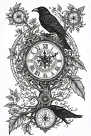 tree of life, crow, compass, clock tattoo design idea