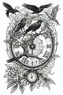 tree of life, crow, compass, clock tattoo design idea
