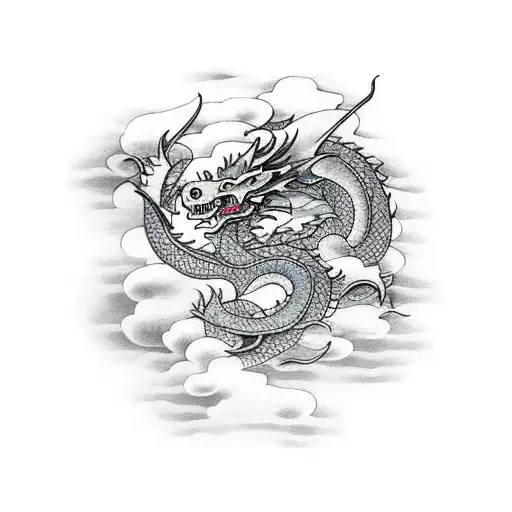 dragon emerging from clouds tattoo design idea
