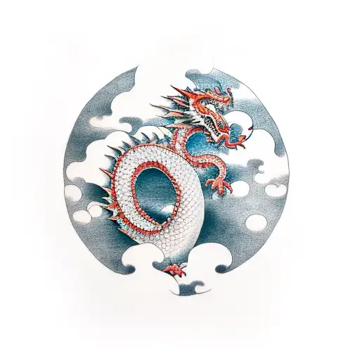 dragon emerging from clouds tattoo design idea