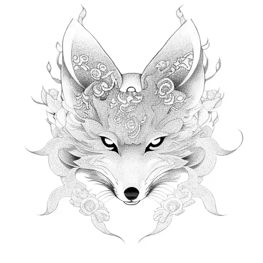 kitsune Japan flower portal tattoo design idea