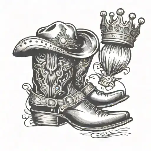 Cowboy boots and crown hanging tattoo design idea