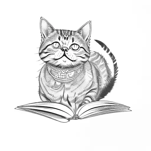 open book with cat tattoo design idea