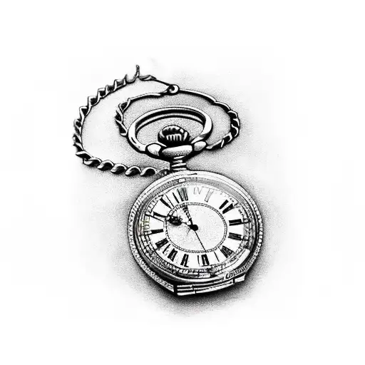 broke pocket watch on a chain tattoo design idea
