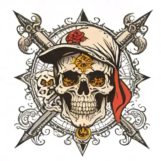 skull a compass showing tattoo design idea