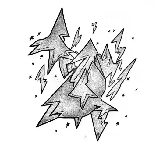 A stormy night sky with lightning bolts striking a camera tattoo design idea