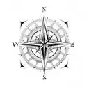 Compass and clock and willow tree tattoo design idea