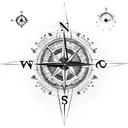 Compass and clock and willow tree tattoo design idea