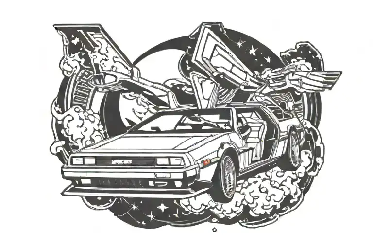 Delorean flying tattoo design idea