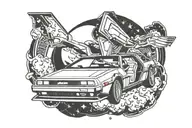 Delorean flying tattoo design idea