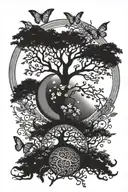 Tree of life moon and butterfly  tattoo design idea
