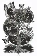 Tree of life moon and butterfly  tattoo design idea