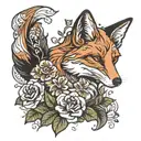 Fox with flowers tattoo design idea