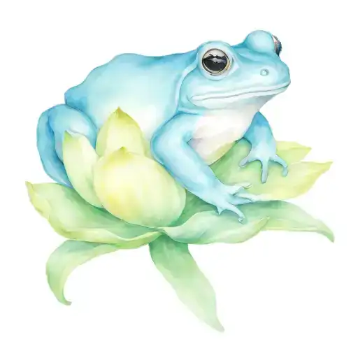 blue frog on water lily tattoo design idea