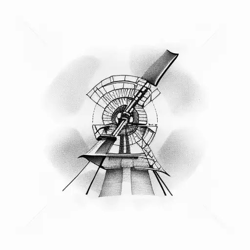 windmill turbine hills tattoo design idea