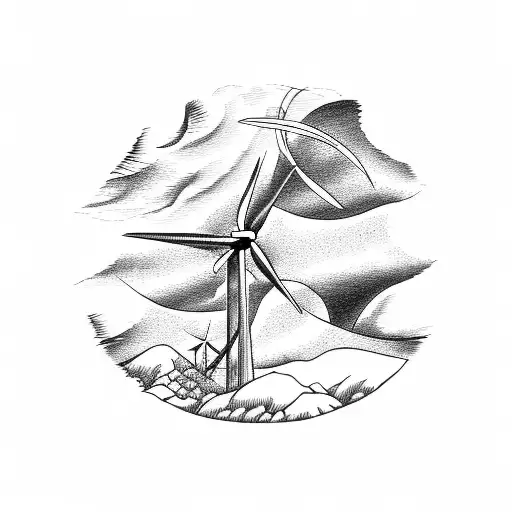 wind turbines sunset tattoo design idea