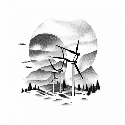 wind turbines hills tattoo design idea