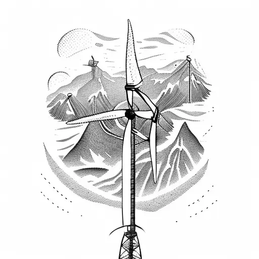 wind turbines mountain tattoo design idea
